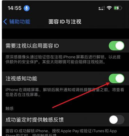 什运乡苹果14维修网点分享iPhone14注视感知功能有什么用 